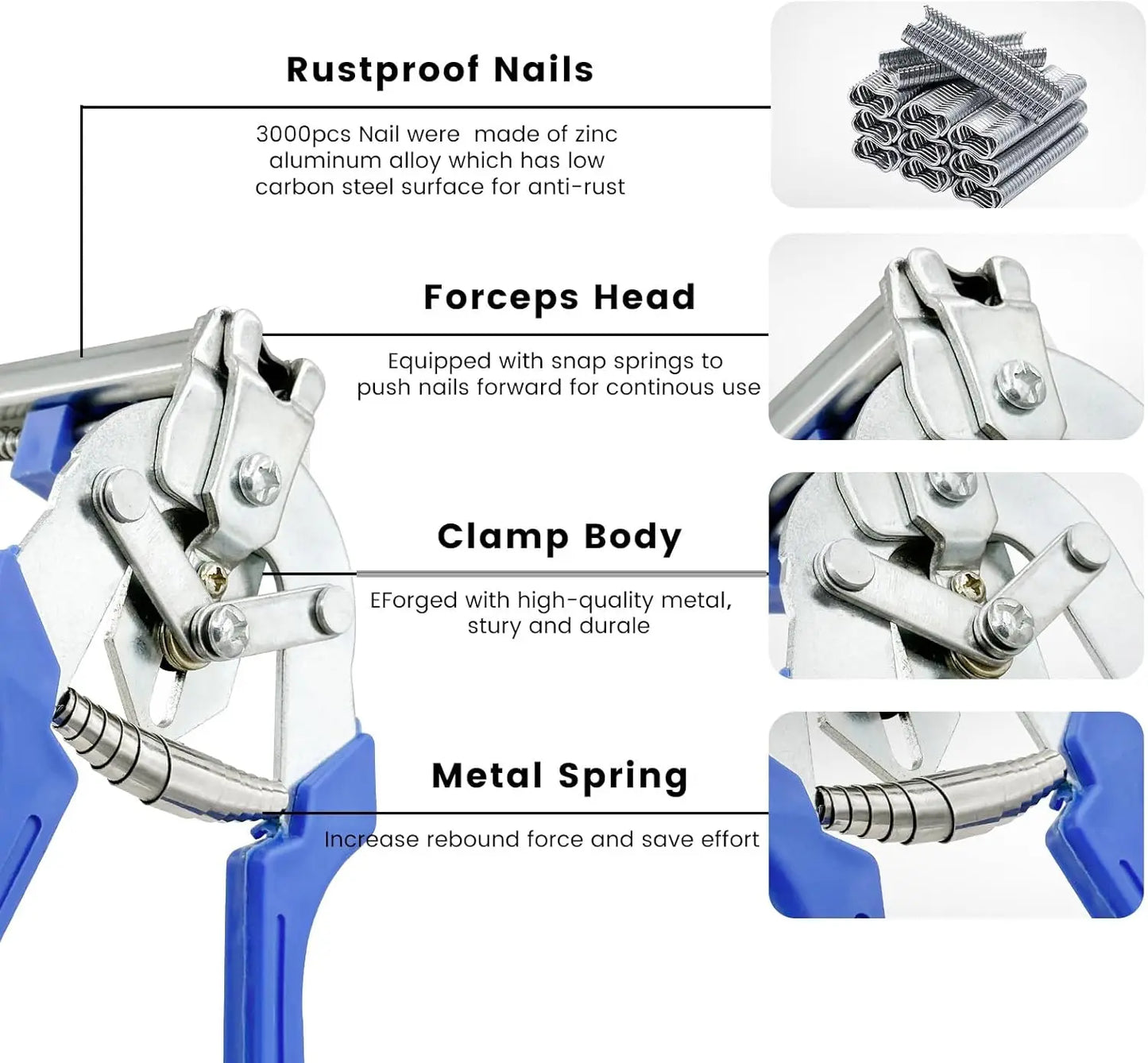 Hog Ring Plier Tool/ 600pcs M Clips Staples Chicken Mesh Cage Wire Fencing Caged Clamp Ring Plier Fencing Manual Plier Universal