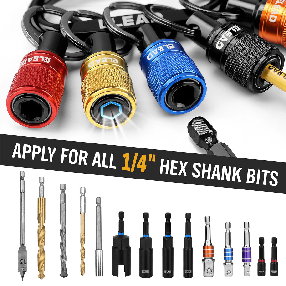 ELEAD 6pcs/Set 1/4" Hexagonal Shank Screwdriver Head Holder Extension Rod Key Chain Adapter Drill Bit Quick Replacement Portable