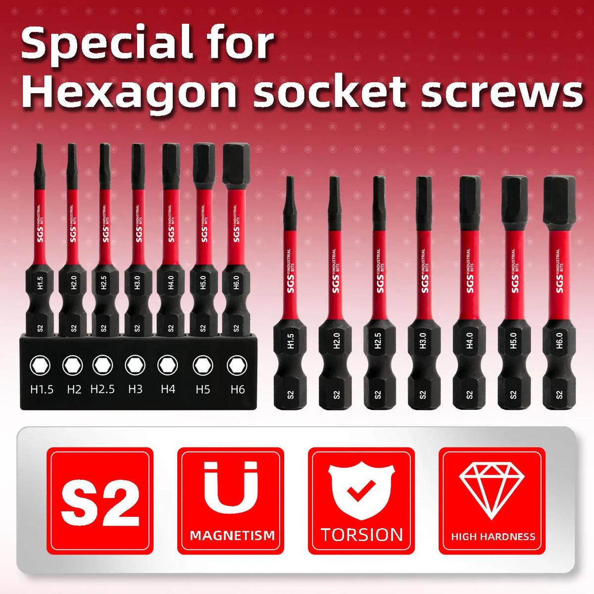 7Pcs Anti-Slip and Impact-Resistant Hex Screwdriver Bit Set, High-Quality S2 Alloy Steel, Corrosion-Resistant, H1.5-H6, High Torque Anti-Slip, with Black Base
