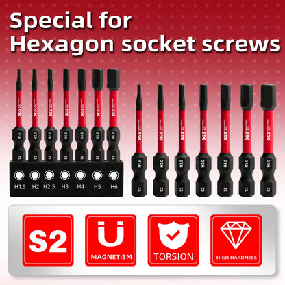7Pcs Anti-Slip and Impact-Resistant Hex Screwdriver Bit Set, High-Quality S2 Alloy Steel, Corrosion-Resistant, H1.5-H6, High Torque Anti-Slip, with Black Base