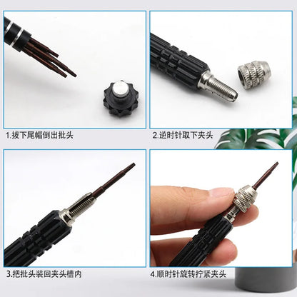 5-in-1 Precision Screwdriver Set SL2.0/PH1.5/T5/T6/P0.8 S2 Screw Driver Bit for Phone PC Eyeglass Jewelry Watch Repair Hand Tool