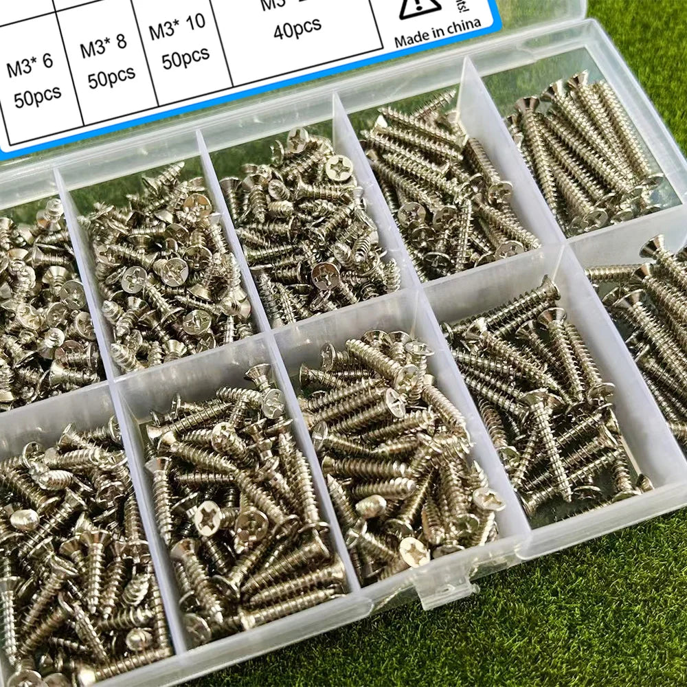360-Piece Set of M3 Self-Tapping Screws (10mm, 12mm, 16mm, 18mm, 20mm), for Home Repair and Installation, Wood Fasteners.