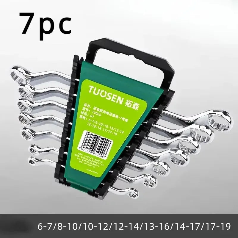 6pc Double Head Plum Blossom Wrench Set, 45° Angle, High-Carbon Steel