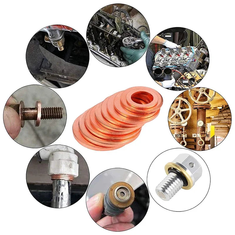 400/300/100PCS Copper Washer Gasket Nut and Bolt Set Sealing Solid Gasket Washer Flat Ring Seal Assortment Kit For Sump Plugs