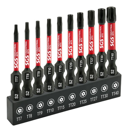 10Pcs Strong Magnetic Hollow Torx Screwdriver Bits, Corrosion-Resistant, Rust-Proof, Wear-Resistant, S2 Steel, Tt7-Tt40, 1/4 Inch Shank, with Black Base, Tamper-Proof Screwdriver Bit Set