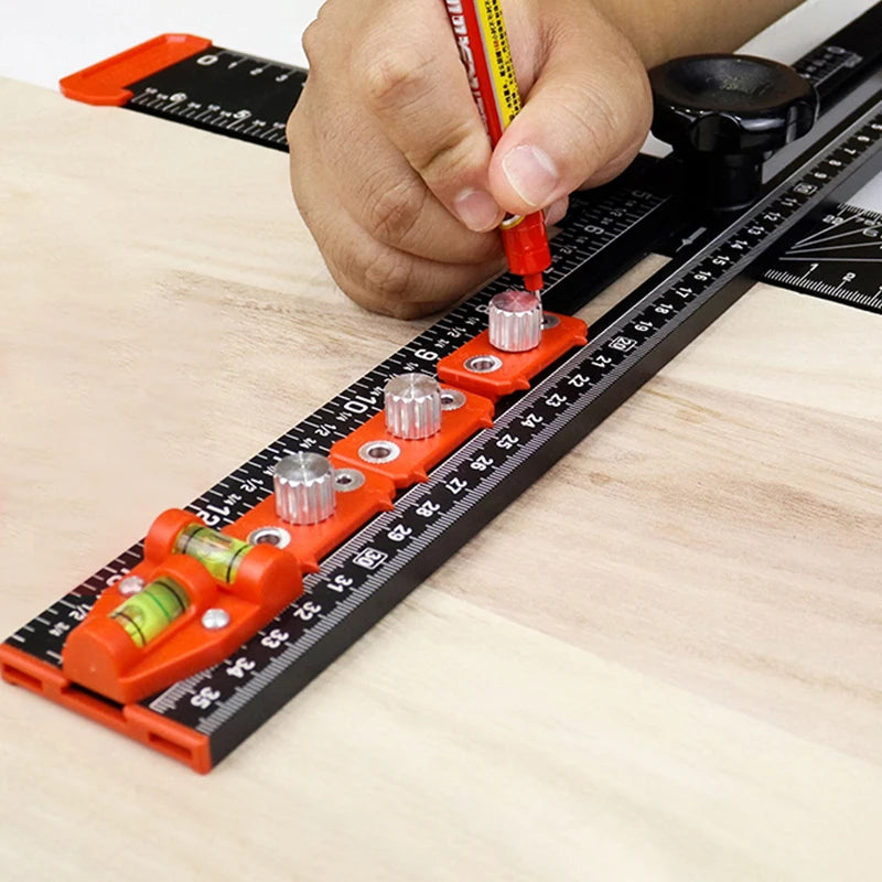 35cm/14in Adjustable Angle Ruler T Square Ruler-Drilling Positioning Ruler Cabinet Hardware Jig Drawer Installation Woodworking