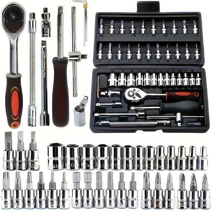 150/46pcs Socket Tool Set, Automotive & Motorcycle Repair Tool Kit - Durable Chrome Vanadium Steel, Includes Ratchet Wrenches