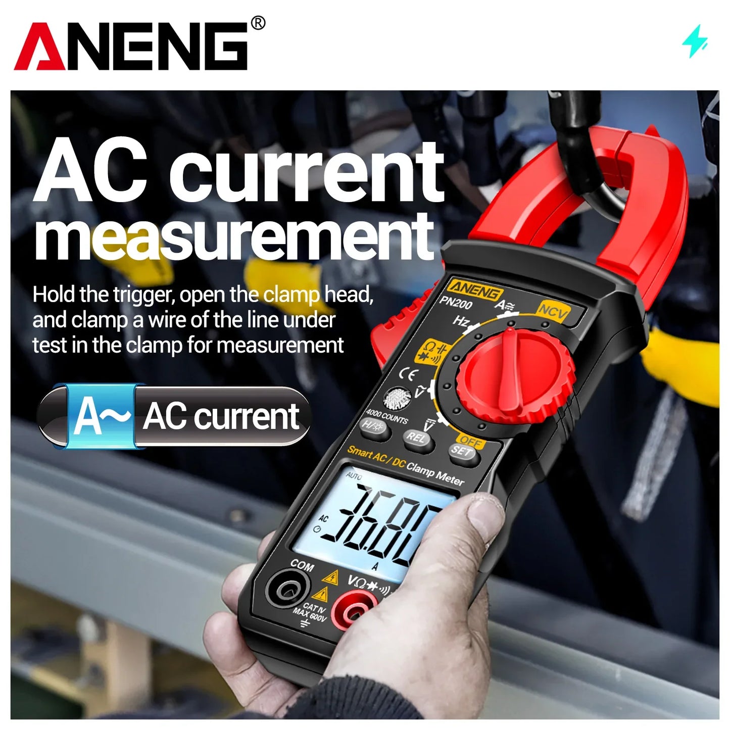 ANENG PN200 Digital Clamp Meter 4000 Counts 600A AC/DC Current Voltage Multimeter NCV Ohm Resistance Capacitance Tester
