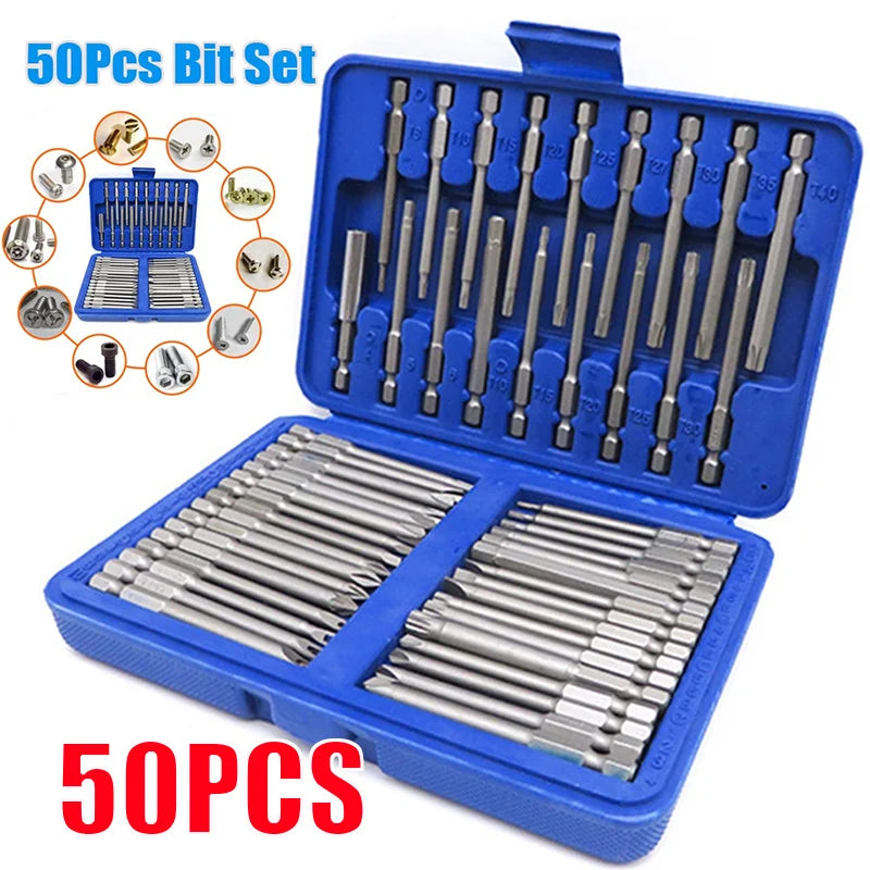 50 extra long screwdriver sets with 75mm safety screwdriver heads, Torx star shaped hexagonal wrench heads, fully automatic han