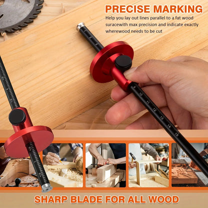 Woodworking Scriber-Wood Marking Tools With Inch & MM Scale, Wheel Marking Gauge-Parallel Line Drawing Mortise Measuring Tool