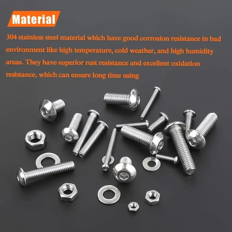 600pcs Stainless Steel Hardware Kit - M2,M3,M4,M5 Sizes with Button Head Screws,Bolts,Washers & Nuts