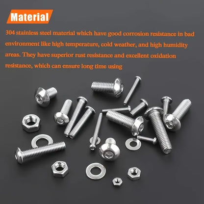 600pcs Stainless Steel Hardware Kit - M2,M3,M4,M5 Sizes with Button Head Screws,Bolts,Washers & Nuts