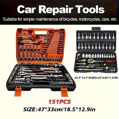 150/46pcs Socket Tool Set, Automotive & Motorcycle Repair Tool Kit - Durable Chrome Vanadium Steel, Includes Ratchet Wrenches