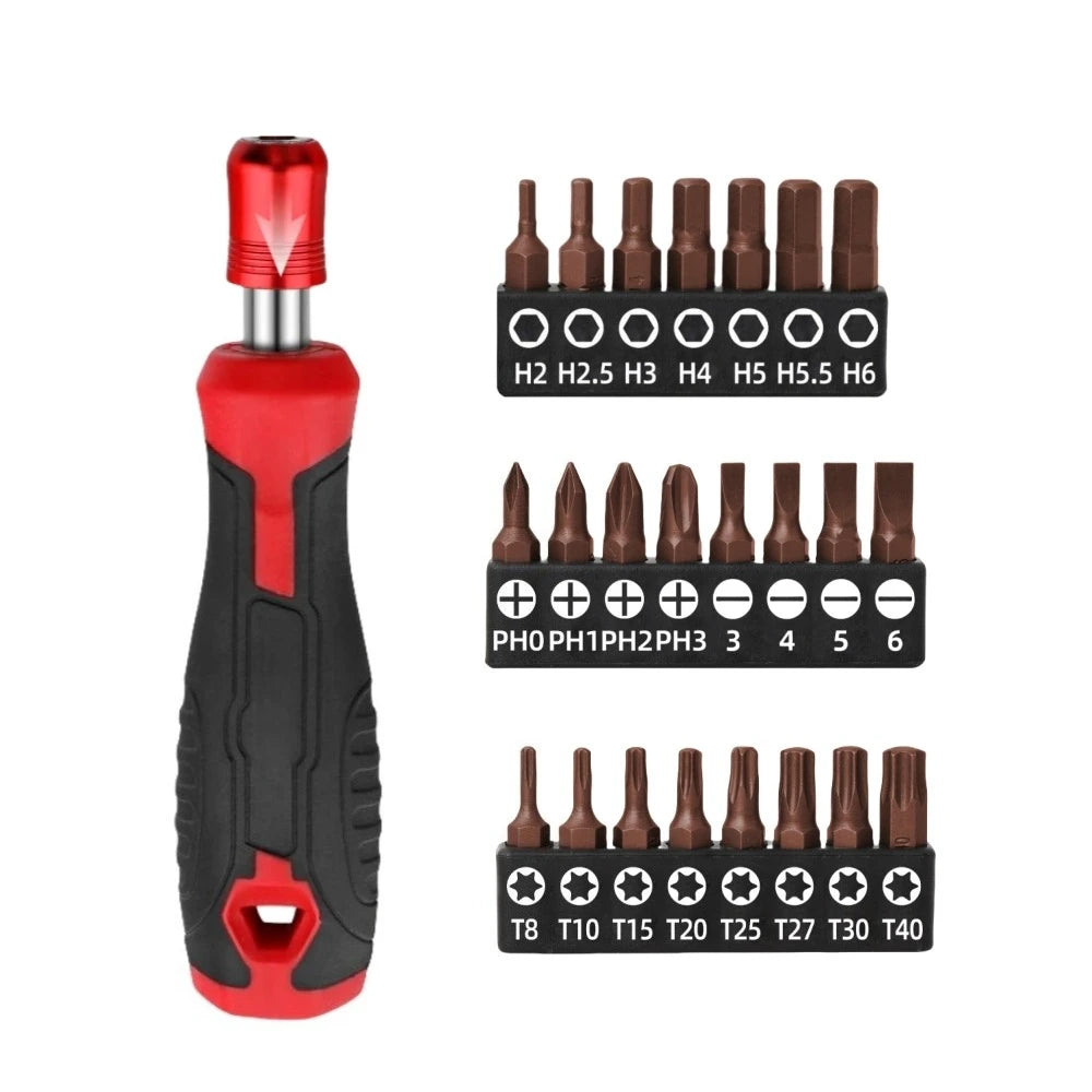 1/4 (6.35mm) Hi-Spec Ratchet Screwdriver Bit Set Multifunctional Magnetic Bit Driver Holder Handle Slotted Hex Torx Phillips Bit