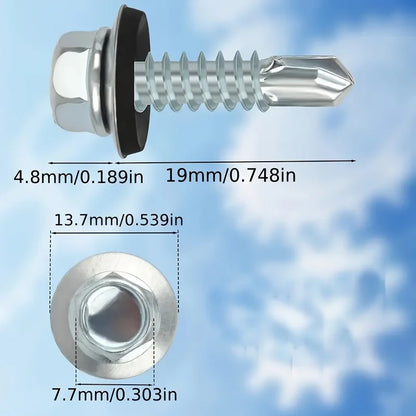 50 sets of heavy-duty stainless steel self-tapping screws - waterproof and rust-proof with washers, suitable for outdoor metal r
