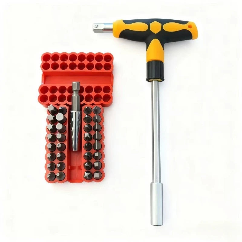 Screwdriver Set with T-Shape Cross and Straight Slot Hexagon and Plum-Shaped Heads Plus Socket Set for DIY Lovers