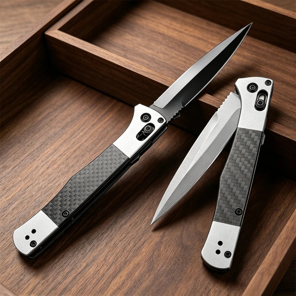 BM 4170BK AXIS Lock Pocket Tool Fact Folding Knife 3.95" S90V Black DLC Spear Point Blade, Aluminum Handles with Carbon Fiber Inlays for Outdoor Camping Hunting Tactical Knives