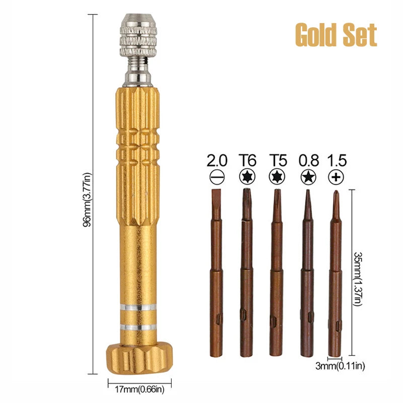 5-in-1 Precision Screwdriver Set SL2.0/PH1.5/T5/T6/P0.8 S2 Screw Driver Bit for Phone PC Eyeglass Jewelry Watch Repair Hand Tool