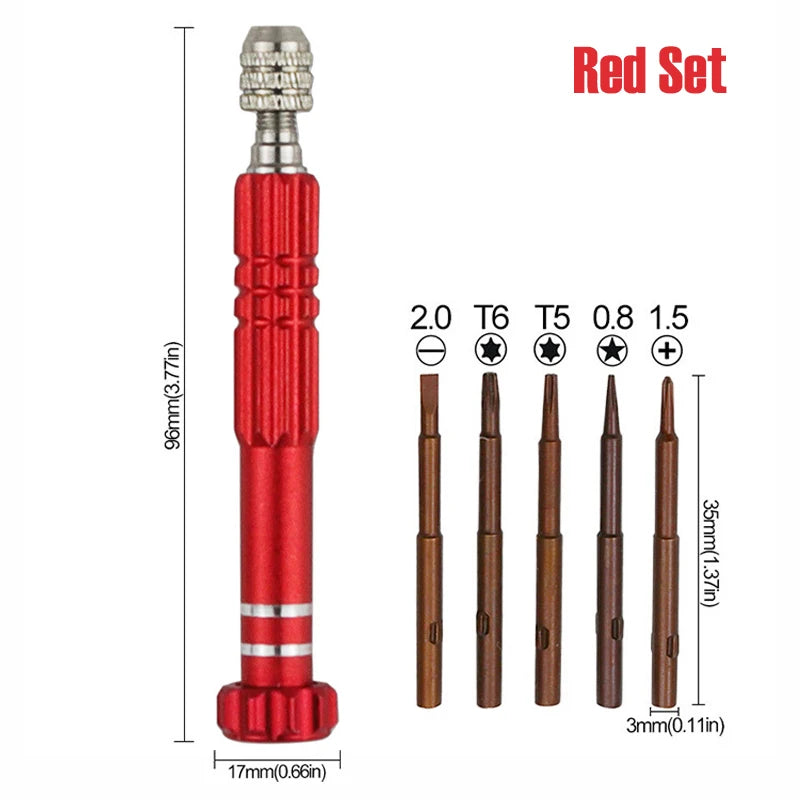 5-in-1 Precision Screwdriver Set SL2.0/PH1.5/T5/T6/P0.8 S2 Screw Driver Bit for Phone PC Eyeglass Jewelry Watch Repair Hand Tool