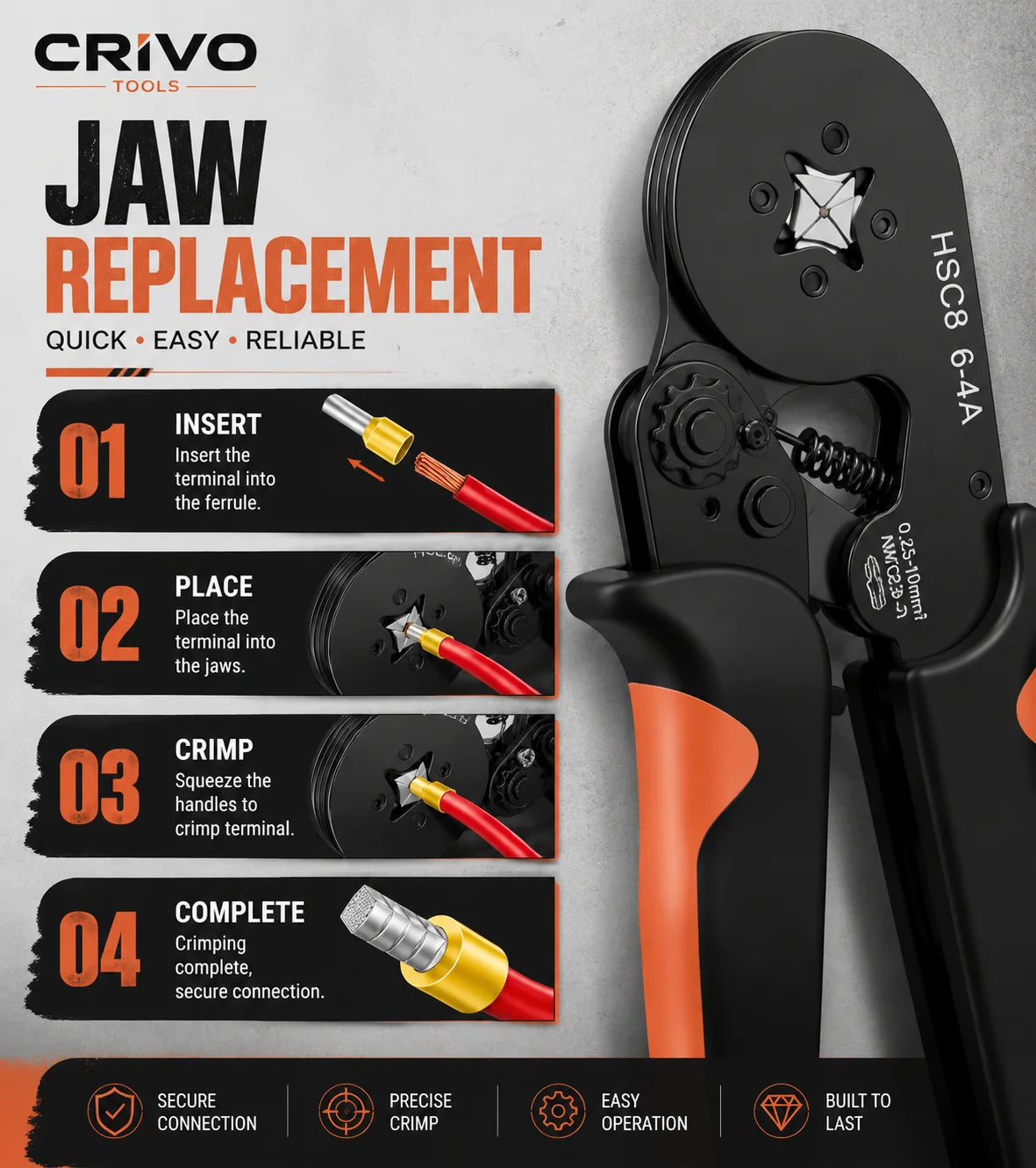 HSC8 6-4 Hexagonal Crimping Pliers with 300 PCS Multi-Specification Insulated Wire Ferrules Terminals Box Kit for Electrical Wir