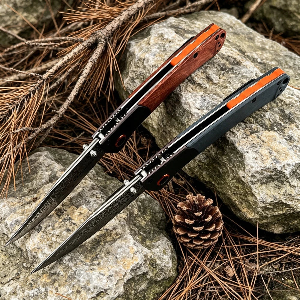 15080 Folding Knife Damascus Steel Blade Portable Pocket Knife Outdoor Camping Fishing Wild Exploration Practical Fruit Knife