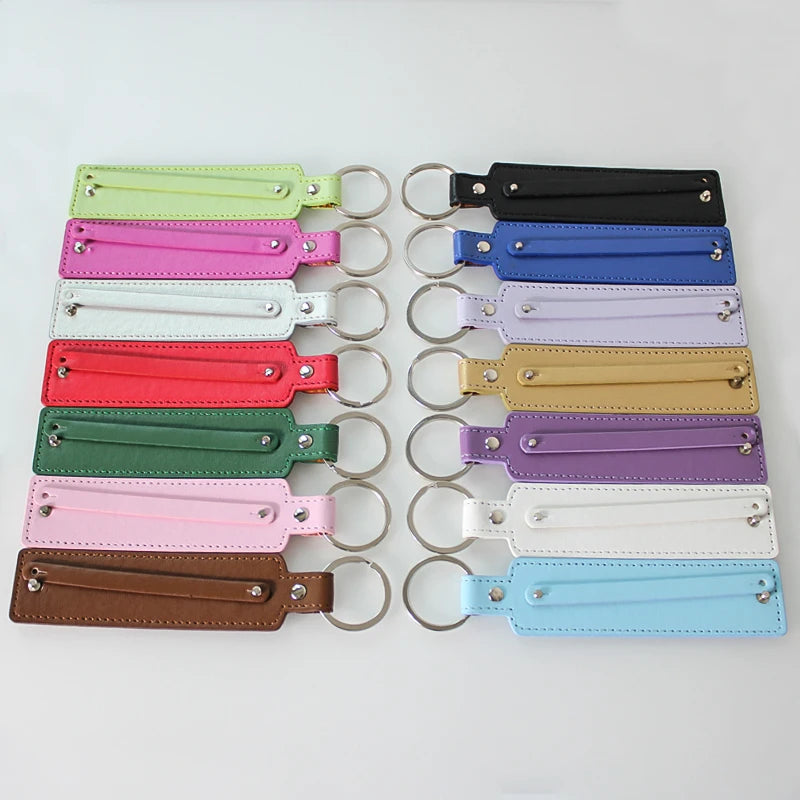 50pcs/lot PU Leather Keychain with 8mm Slide Bar Keyrings Key Holder Fit for 8mm DIY Slide Charms