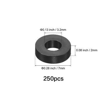 50-250 Pcs, Black Nylon Washers, 3.2mm ID 7mm OD 2-35mm Length Round Plastic Spacer Washer Standoff Non-Threaded for M3 Screws