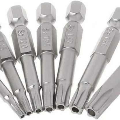 7 Pcs 5 Point Star Screwdriver Bits 50mm S2 Magnetic Star Screw Driver 1/4" Hex Shank T10 T15 T20 T25 T27 T30 T40