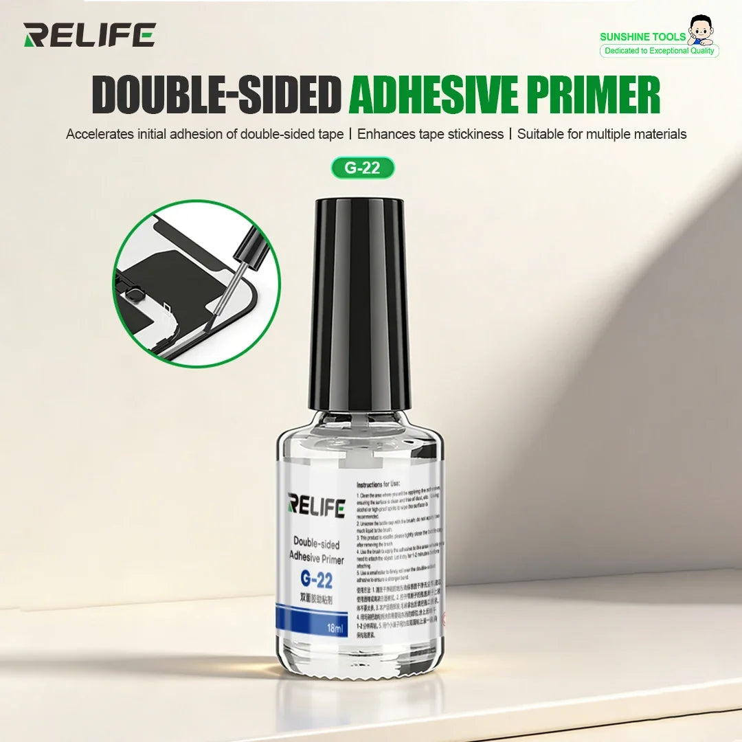 RELIFE G-22 18ml Double-sided Adhesive Primer Built-in Brush Threaded Mouth for Phone Frame Car Plastic Glass Repair