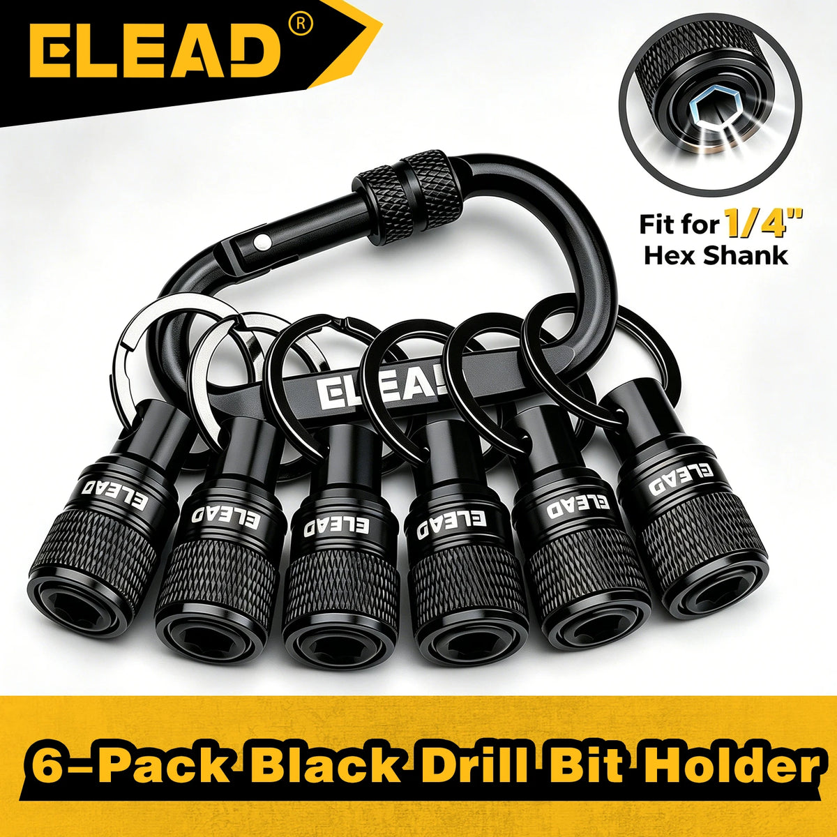ELEAD 6Pcs 1/4" Hex Shank Drill Bit Holder Extension Rod, Quick Change Key Chain Socket Adapter Portable