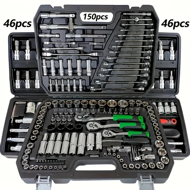 150/46pcs Auto Mechanical Repair Tool Set, Multifunctional with Socket, Wrench And Ratchet Set, Auto Repair, Mechanical Toolkit