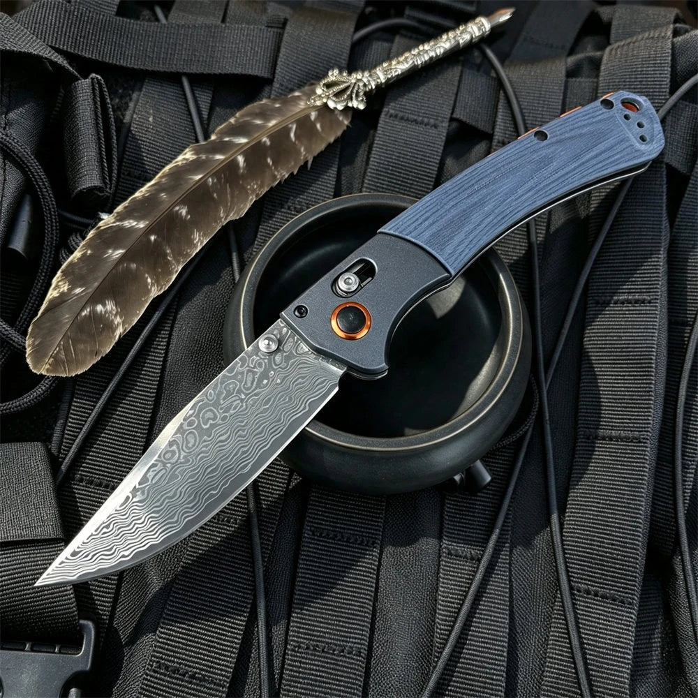 Damascus Blade 15080 BM Axis Folding Pocket Knife G10 Wooden Handle Compact Outdoor Camping Lightweight Easy To Use Hand Gitfs