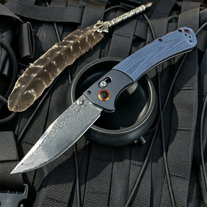 Damascus Blade 15080 BM Axis Folding Pocket Knife G10 Wooden Handle Compact Outdoor Camping Lightweight Easy To Use Hand Gitfs