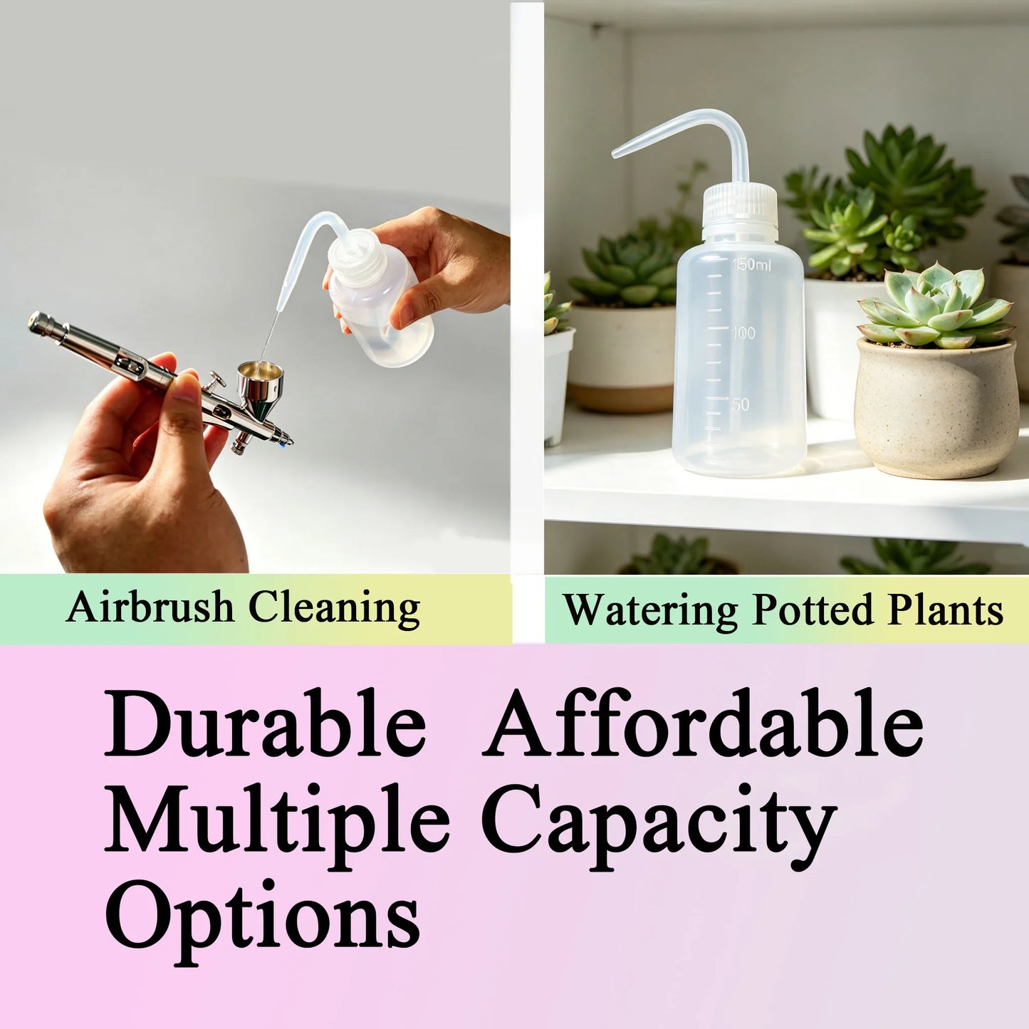 150ml 250ml Squeeze Water Bottle, Curved Pointed Nozzle Plastic Wash Bottle for Airbrush Cleaning and Plant Watering