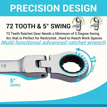 Active Head Ratchet Wrench Set, 8mm Chrome Vanadium Steel Ratchet Quick 180° Headset Activity Set, Heavy Duty Hardware Tools