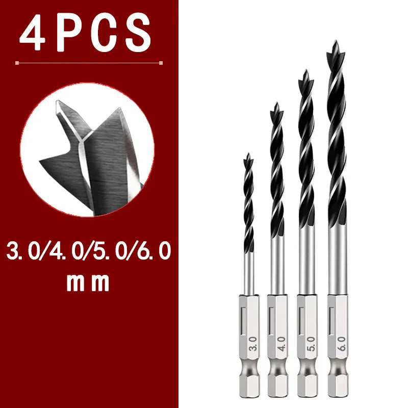 3/5/7PCS 3/4/5/6/7/8/10mm 1/4 Hexagonal Handle Three Pointed Woodworking Drill Bit Set Woodworking Hole Reaming Power Tool