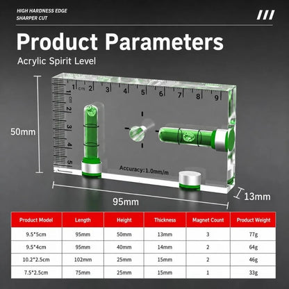 1PC Acrylic Mini Level Ruler Magnetic Horizontal Vertical Spirit Level High Precision Transparent Angle Measuring Tool
