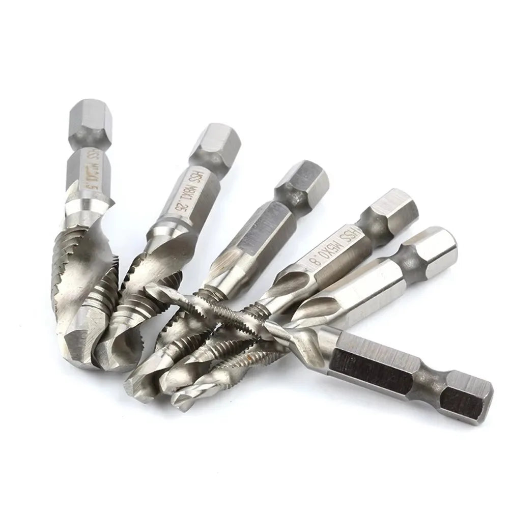 6pc High-speed Steel 4341 Titanium Plated Composite Tap Drill and Tap Integrated Machine Tap Open and Chamfer Tool Set