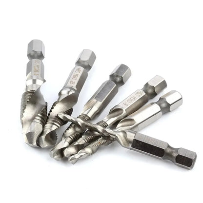 6pc High-speed Steel 4341 Titanium Plated Composite Tap Drill and Tap Integrated Machine Tap Open and Chamfer Tool Set