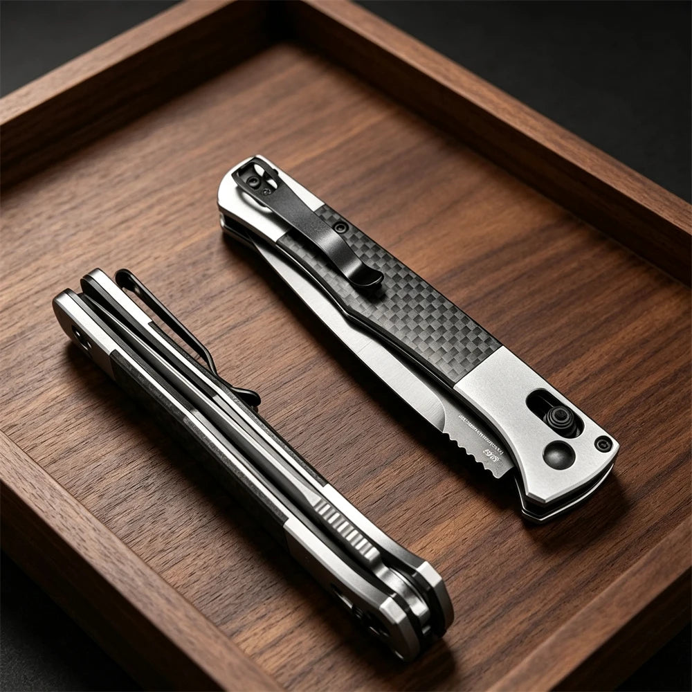 BM 4170BK AXIS Lock Pocket Tool Fact Folding Knife 3.95" S90V Black DLC Spear Point Blade, Aluminum Handles with Carbon Fiber Inlays for Outdoor Camping Hunting Tactical Knives