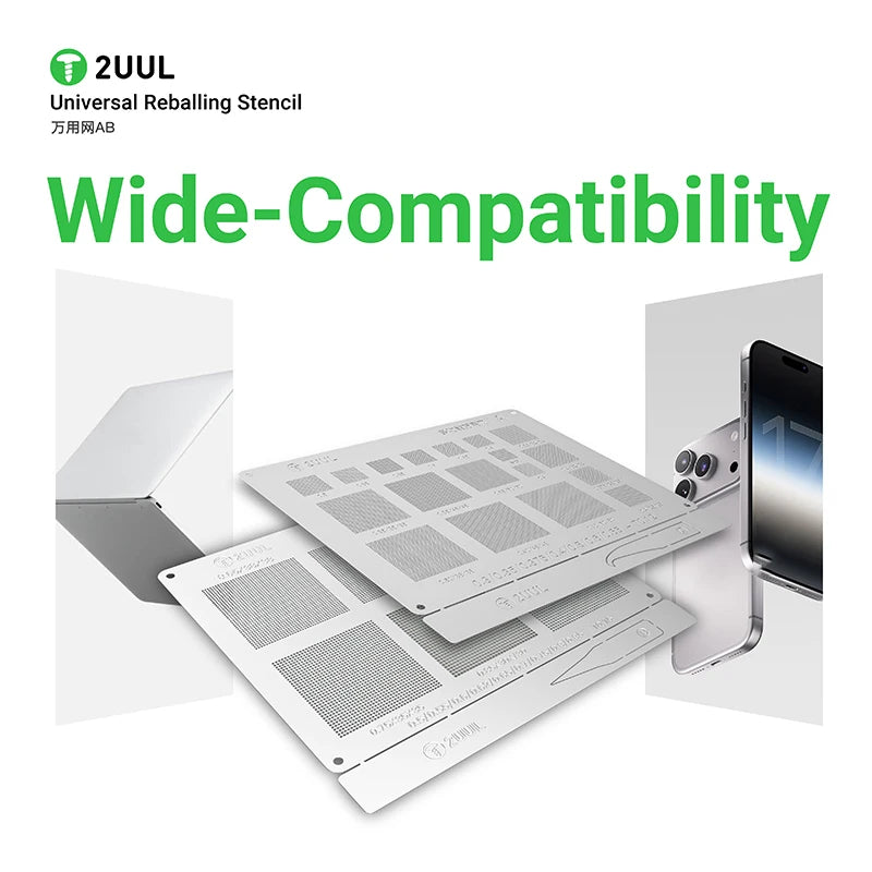 2UUL BG02 Universal Reballing Stencil AB BGA Reballing Stencil Kit Wide Compatibility Steel Mesh Solder Template
