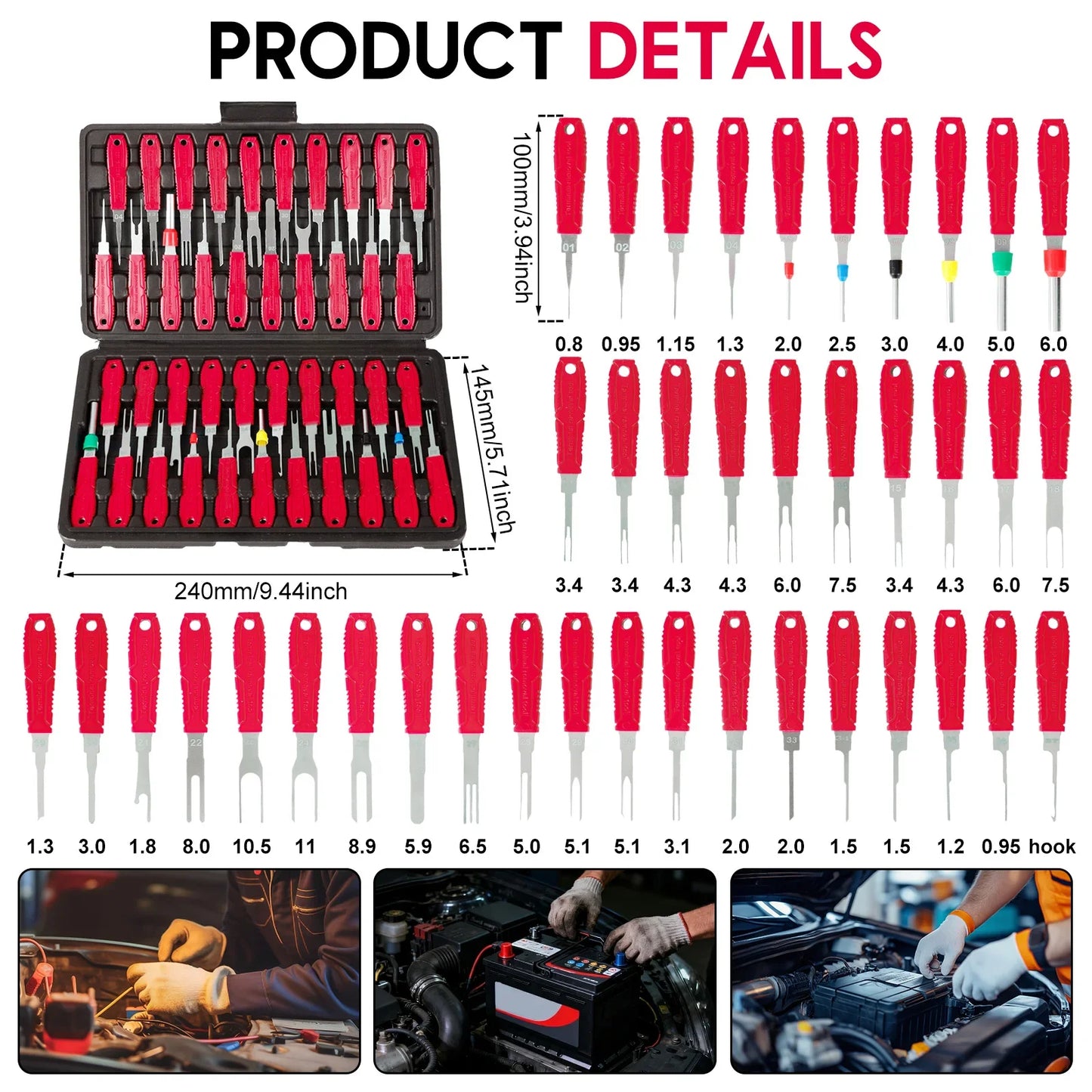 41PCS Electrical Pin Terminal Removal Tools Car Depinning Tool with Plastic Case for Connector Terminal Pin Removal Tool Kit