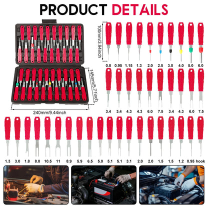 41PCS Electrical Pin Terminal Removal Tools Car Depinning Tool with Plastic Case for Connector Terminal Pin Removal Tool Kit
