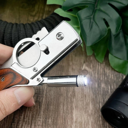 Multifunctional Folding Knife with LED Light 5Cr13Mov Blade Color Wood Handle Equipped with Pocket Clip Outdoor Hiking Portable Tool