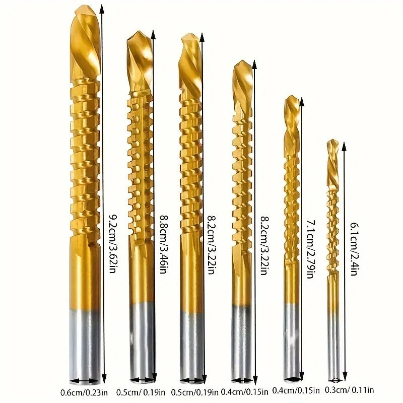6pcs Titanium-Coated High-Speed Steel Drill Bit Set - Durable, Efficient for Electric Drills