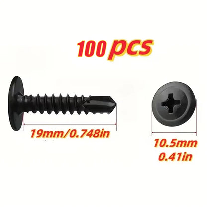 100/300-Pack Black Self-Drilling TEK Screws 410 SS 8.8 Grade Phillips Head 13-25mm Rust-Resistant for Metal/Wood/Plastic DIY Rep