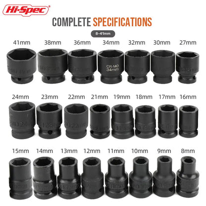 Heavy Duty 1/2" Drive Hexagon Impact Socket Shallow Metric Sockets for Impact Driver  High Torque CR-MO Tools for auto repair