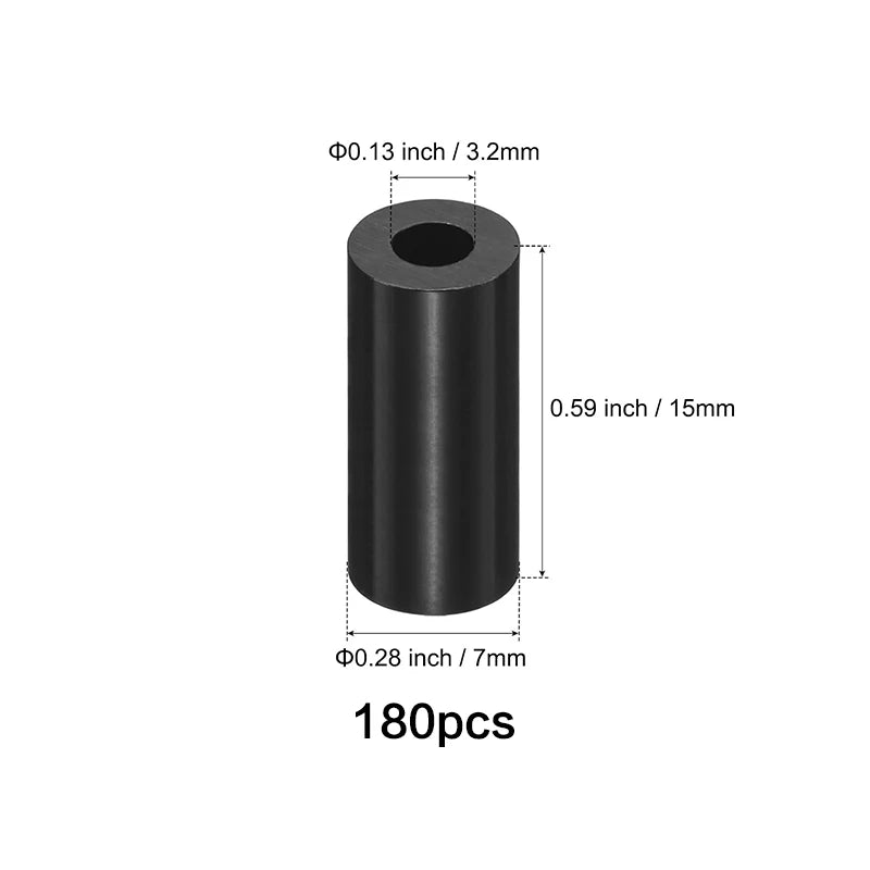 50-250 Pcs, Black Nylon Washers, 3.2mm ID 7mm OD 2-35mm Length Round Plastic Spacer Washer Standoff Non-Threaded for M3 Screws