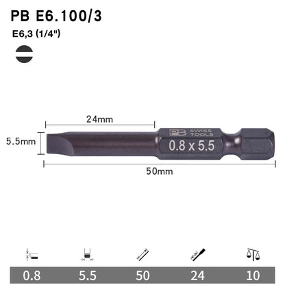 PB Swiss Tools 1/4 Inch Nano-Coated Precision Screwdriver Bit Set for Slotted Screws Cordless Electric Screwdriver Accessories