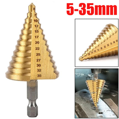 5-35 Gold Titanium Plate Pagoda Drill Hexagonal Straight Groove Step Drill Bit Wood Plastic Aluminum Hole Expand Tool Accessory
